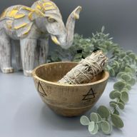 Houten Smudge- en Rituele Offerkom - Vier Elementen - 11x7cm
