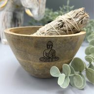 Houten Smudge- en Rituele Offerkom - Boeddha - 11x7cm