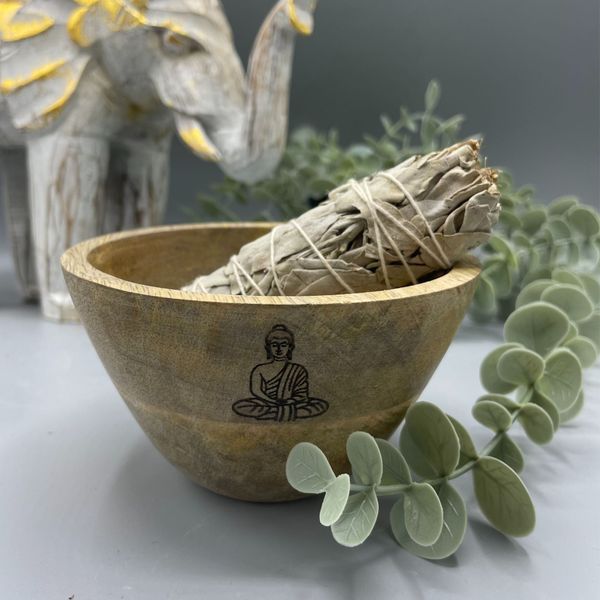 Houten Smudge- en Rituele Offerkom - Boeddha - 11x7cm