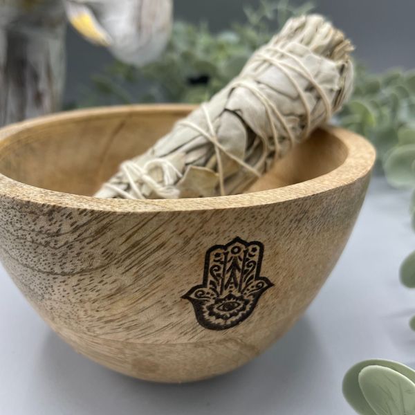 Houten Smudge- en Rituele Offerkom - Hamsa - 11x7cm