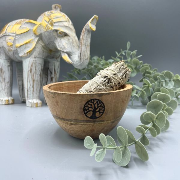 Houten Smudge- en Rituele Offerkom - Boom des Levens - 11x7cm