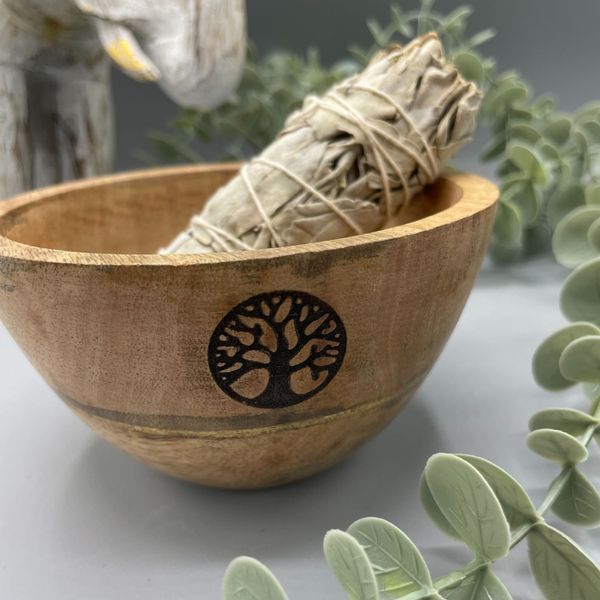 Houten Smudge- en Rituele Offerkom - Boom des Levens - 11x7cm
