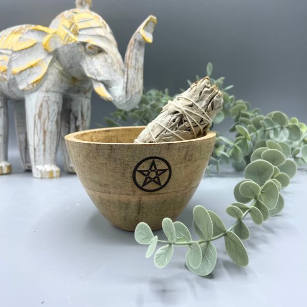 Houten Smudge- en Rituele Offerkom - Pentagon - 11x7cm