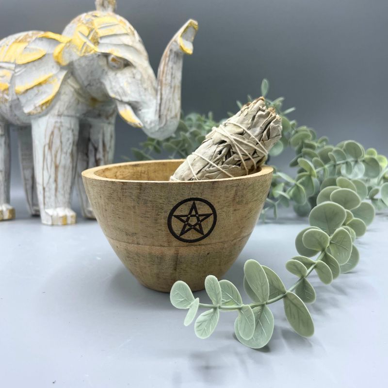 Houten Smudge- en Rituele Offerkom - Pentagon - 11x7cm
