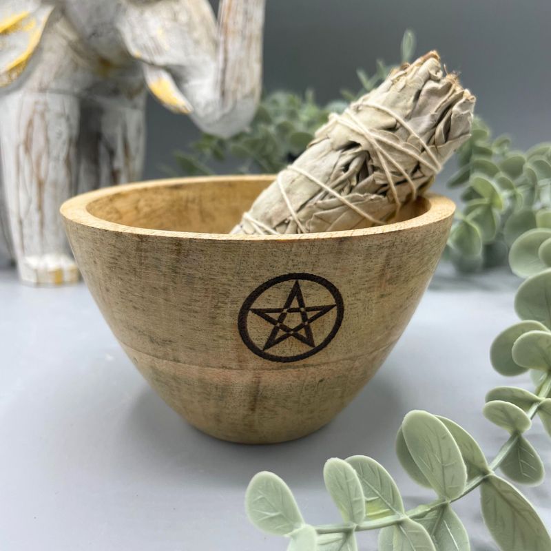 Houten Smudge- en Rituele Offerkom - Pentagon - 11x7cm