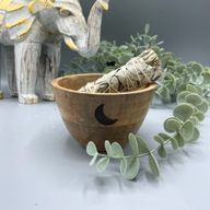 Houten Smudge- en Rituele Offerkom - Drie Manen - 11x7cm