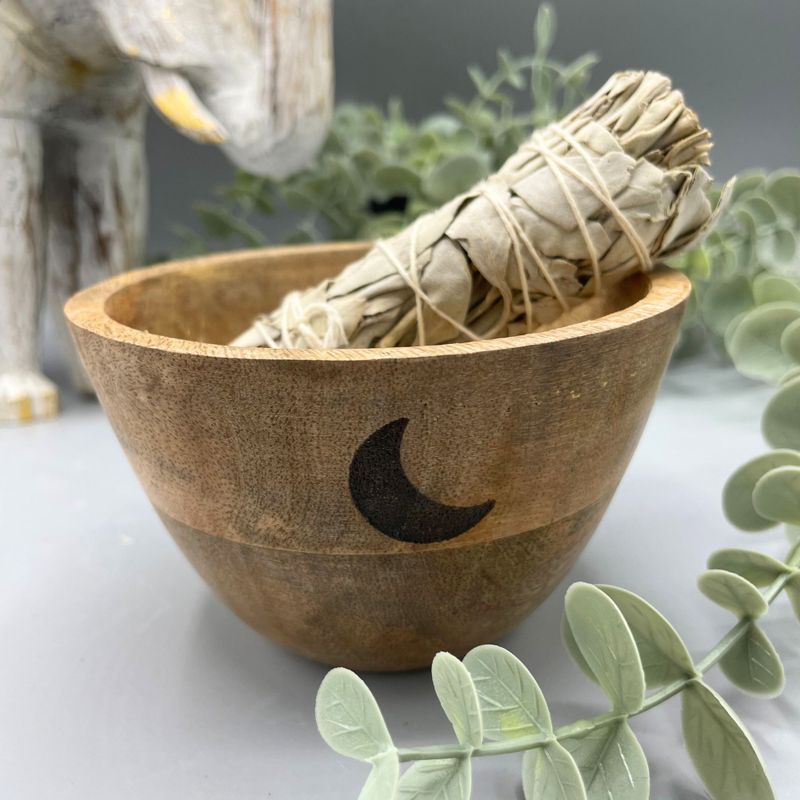 Houten Smudge- en Rituele Offerkom - Drie Manen - 11x7cm