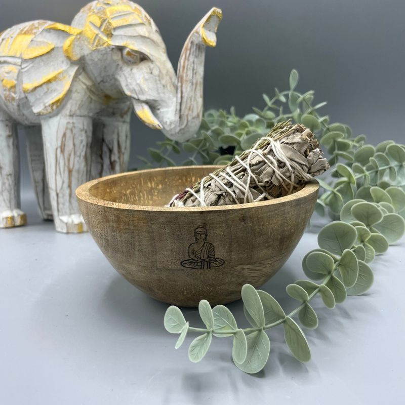 Houten Smudge- en Rituele Offerkom - Boeddha - 13x7cm