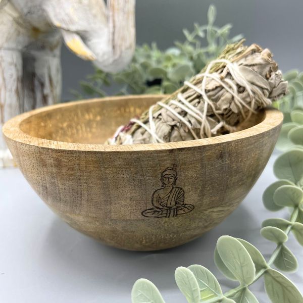 Houten Smudge- en Rituele Offerkom - Boeddha - 13x7cm