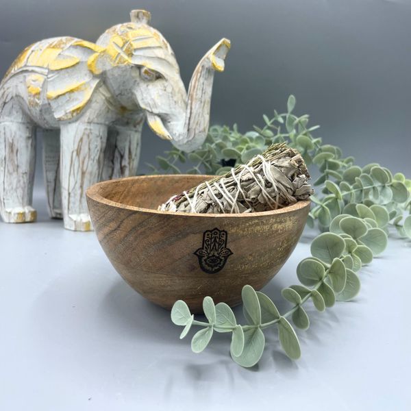Houten Smudge- en Rituele Offerkom - Hamsa - 13x7cm