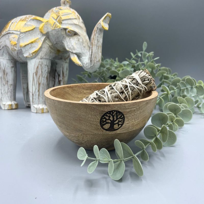 Houten Smudge- en Rituele Offerkom - Boom des Levens - 13x7cm