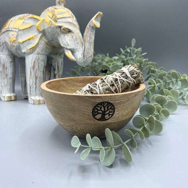 Houten Smudge- en Rituele Offerkom - Boom des Levens - 13x7cm