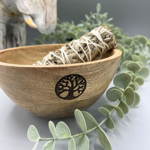 Houten Smudge- en Rituele Offerkom - Boom des Levens - 13x7cm