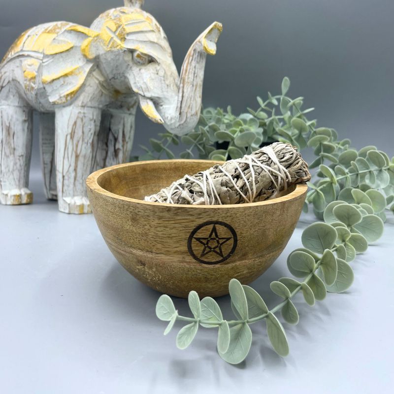 Houten Smudge- en Rituele Offerkom - Pentagon - 13x7cm