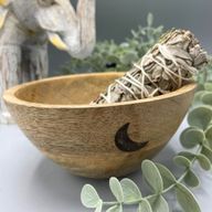 Houten Smudge- en Rituele Offerkom - Drie Manen - 13x7cm