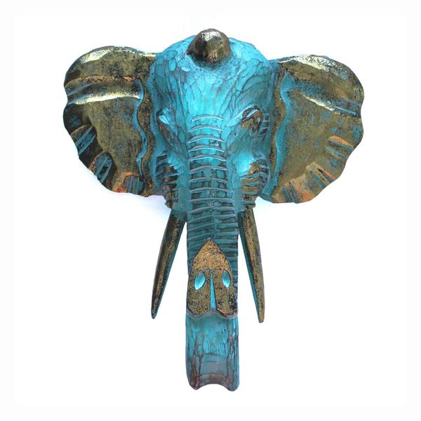 Grote Olifantenkop - Goud & Turquoise
