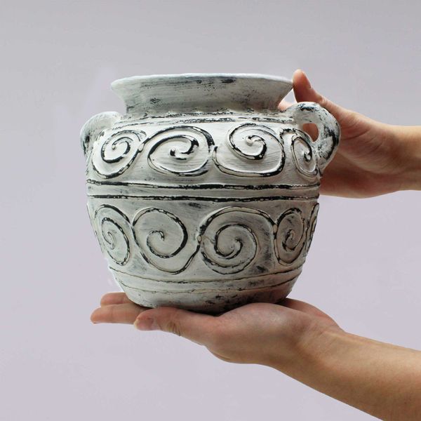 Griekse klei plantenpot met handvatten - Crème 15 cm