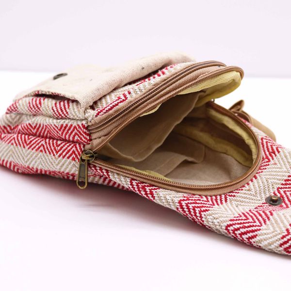 Body Cross Tas Natuurlijk Katoen - Bruinbeige & Roze