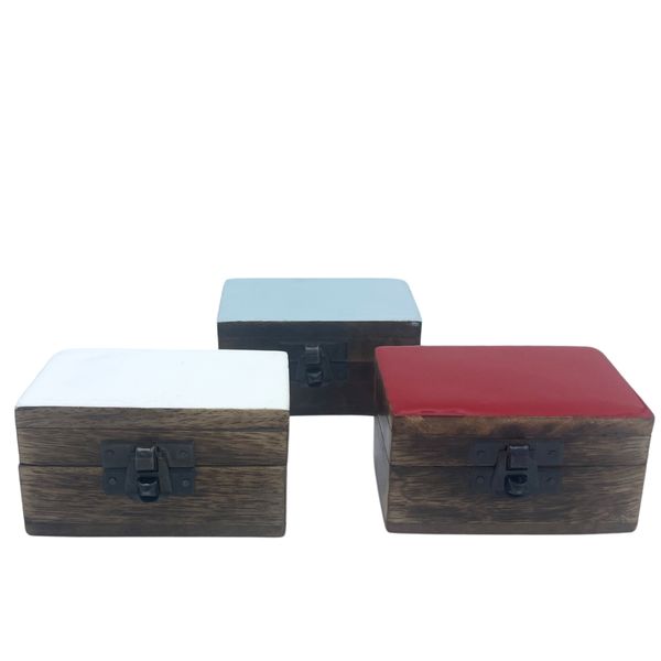 Houten Pillendoosje 9x5x4cm - Solide Keramische Kleuren - Assorti