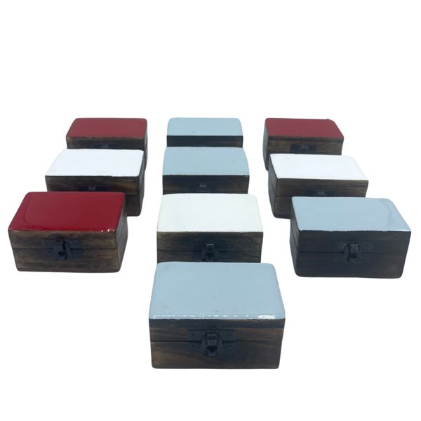 Houten Pillendoosje 9x5x4cm - Solide Keramische Kleuren - Assorti