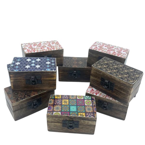 Houten Pillendoosjes 9x5x4cm - Meena Werk - Assorti