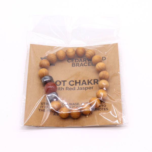 Cederhout Wortelchakra Armband met Rode Jaspis