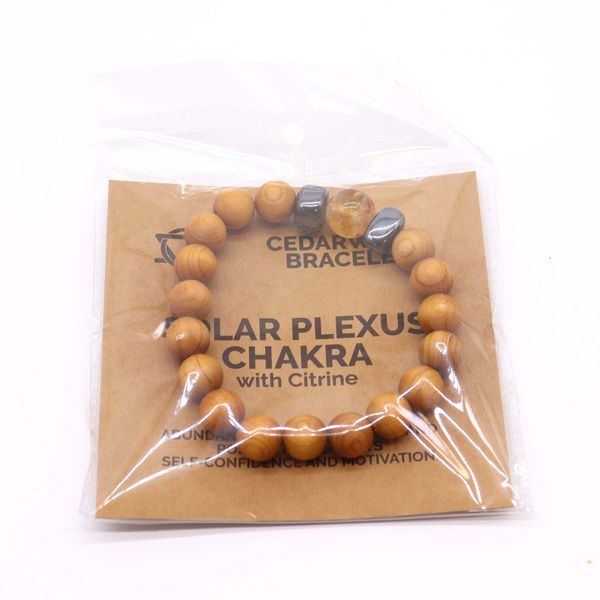 Cederhout Zonnevlecht Chakra Armband met Citrien