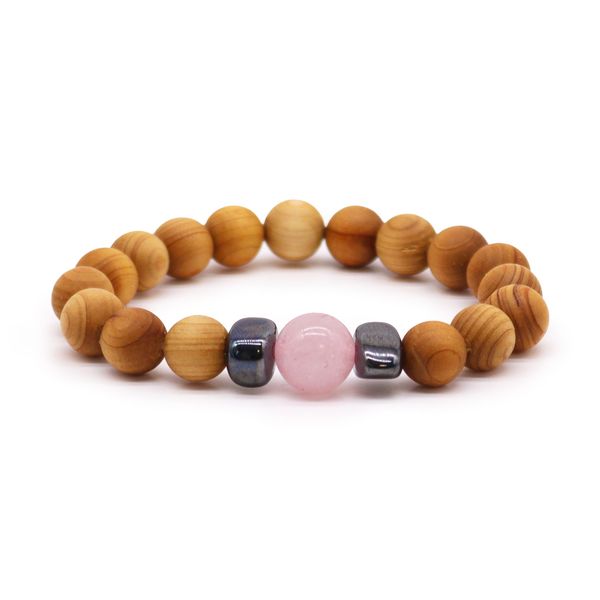 Cederhout Hartchakra Armband met Rozenkwarts