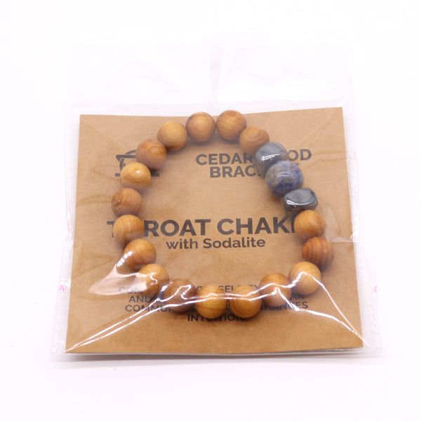 Cederhout Keelchakra Armband met Sodaliet