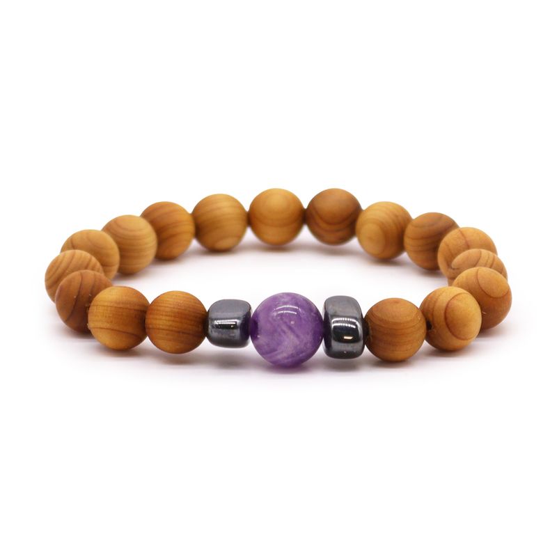 Cederhout Derde Oog Chakra Armband met Amethist
