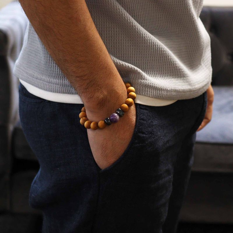 Cederhout Derde Oog Chakra Armband met Amethist