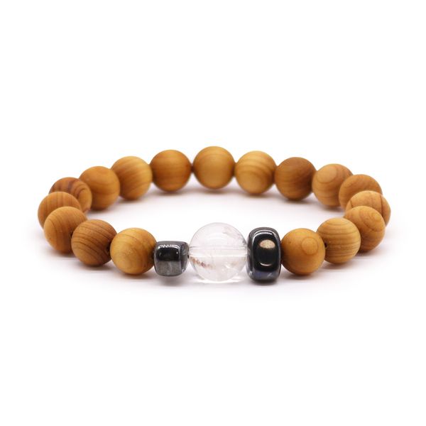 Cederhout Kruinchakra Armband met Helder Kwarts