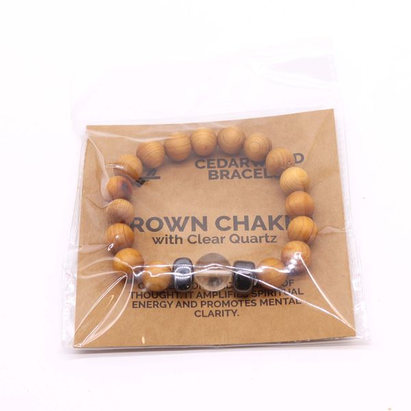 Cederhout Kruinchakra Armband met Helder Kwarts
