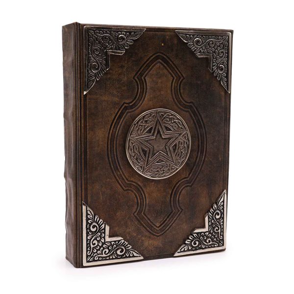 Stevig Bruin Boek - Zinken Pentagram Decoratie - 200 Pagina's met Ruwe Randen - 26x18cm