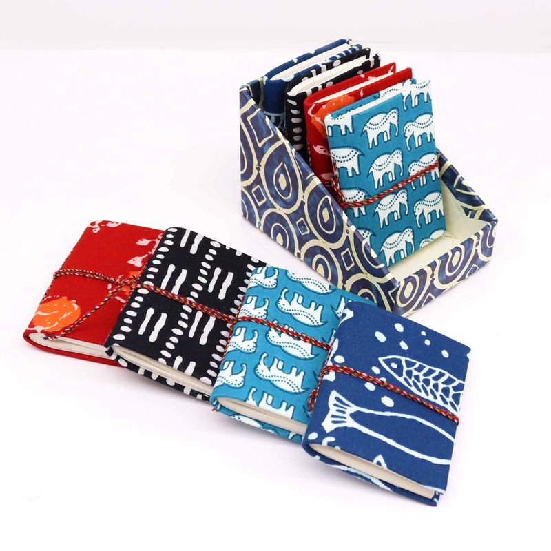 Block Print Assorti Katoenen Gebonden Notitieboekjes 7x10cm (displaypakket)