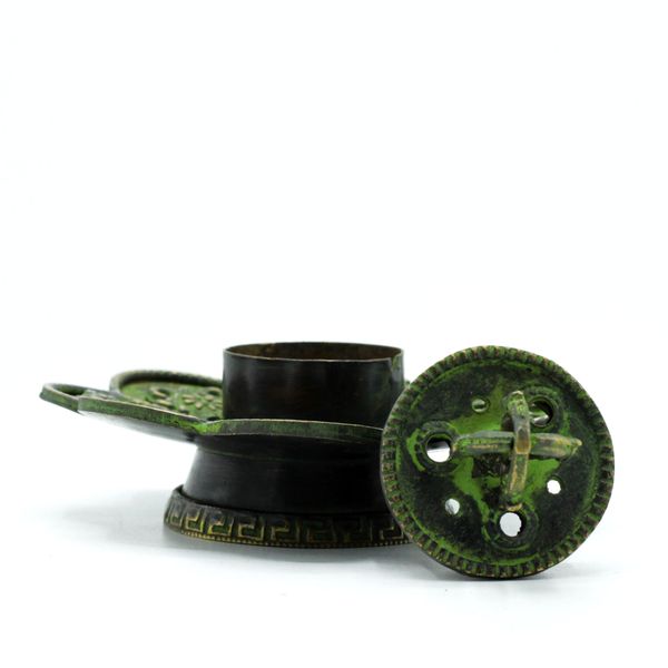 Messing Patina Tibetaanse Kegel & Wierookhouder - Acht Symbolen
