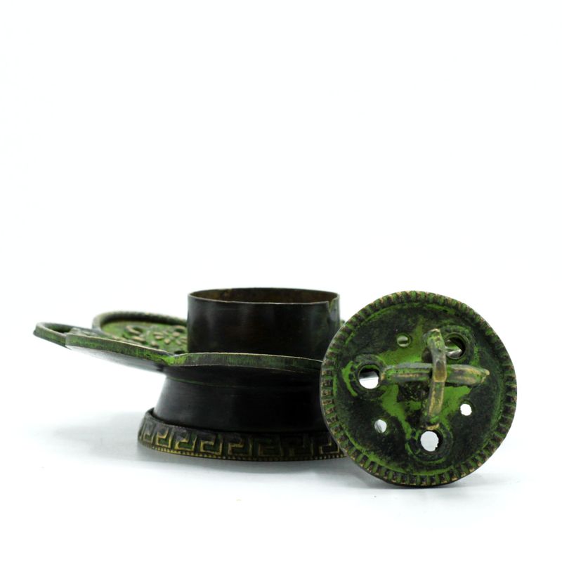 Messing Patina Tibetaanse Kegel & Wierookhouder - Acht Symbolen