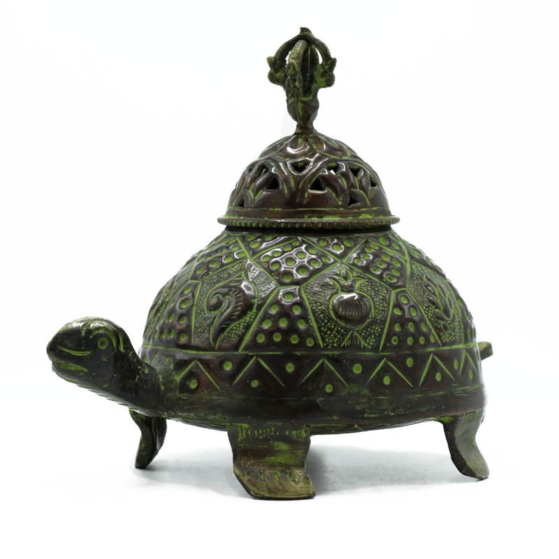Messing Patina Tibetaanse Schildpad Wierookhouder - Groot