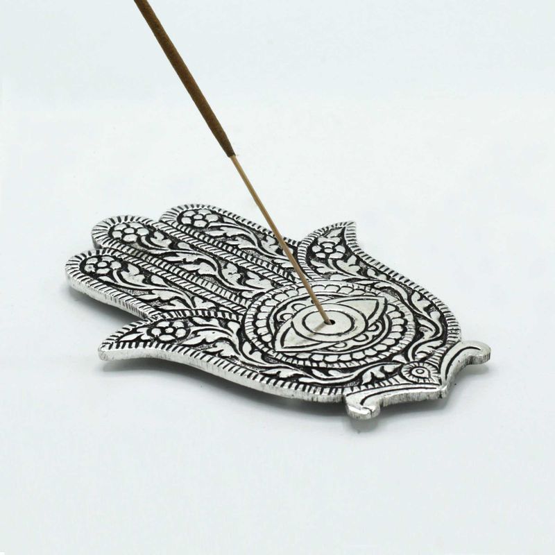 Gepolijst Aluminium Hamsa Wierookhouder 14cm