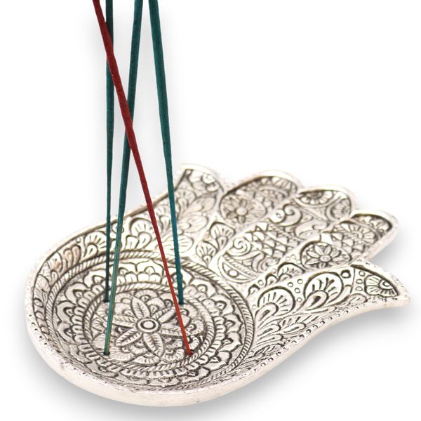 Gepolijst Aluminium Grote Hamsa Wierookhouder 18x13cm