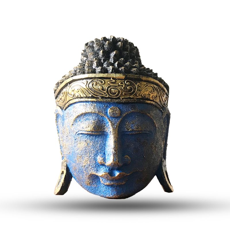 Huisdecoratie Boeddha Hoofd - 25cm - Blauwe Glansafwerking