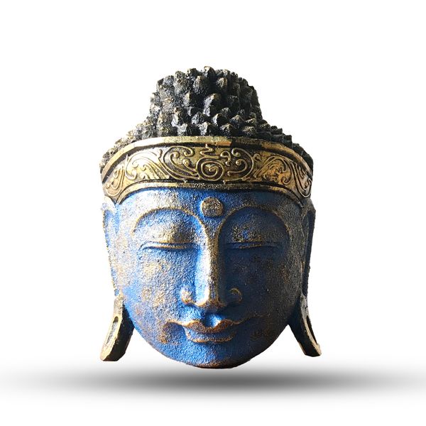 Huisdecoratie Boeddha Hoofd - 25cm - Blauwe Glansafwerking