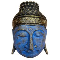 Huisdecoratie Boeddha Hoofd - 25cm - Blauwe Glansafwerking