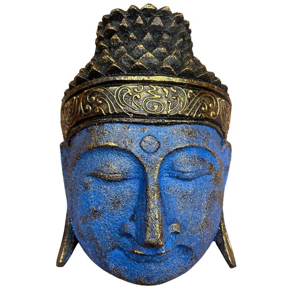 Huisdecoratie Boeddha Hoofd - 25cm - Blauwe Glansafwerking