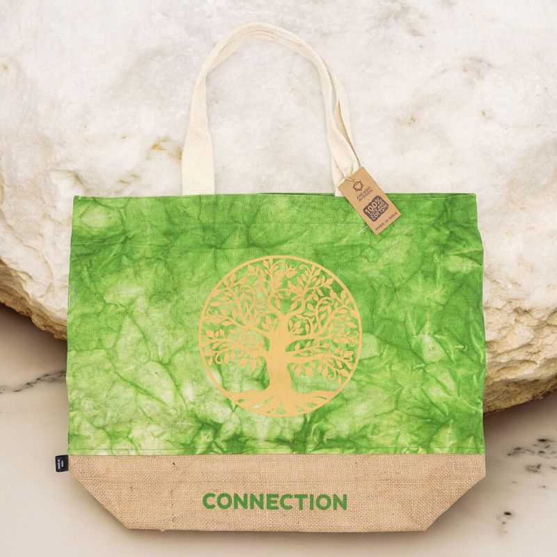 Alle Natuurlijke Tas - Groene Stonewash - Levensboom - Verbinding