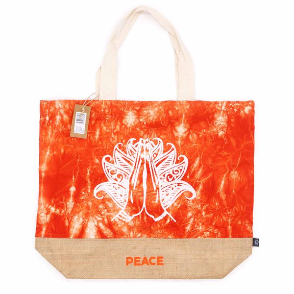 Alle Natuurlijke Tas - Oranje Stonewash - Namaste Hand - Vrede