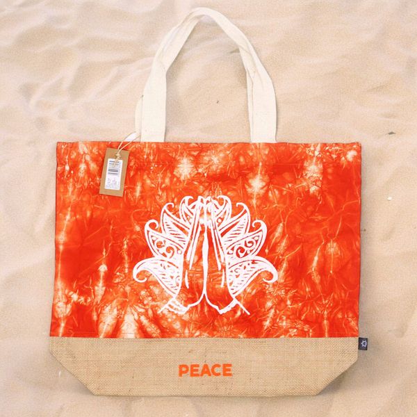 Alle Natuurlijke Tas - Oranje Stonewash - Namaste Hand - Vrede