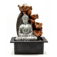 Tafelblad Waterornament - 35cm - Zilveren Boeddha Cascade & Kristallen Bol