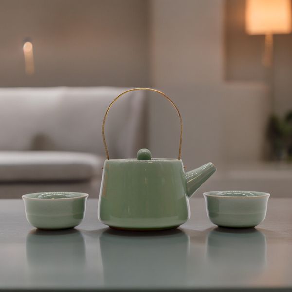 Kruidige Jade Theeset - Theepot & Twee Kopjes