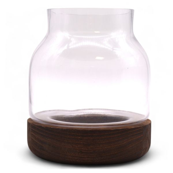 Medium Vormgegeven Terrarium op Donker Tung Hout - 16x18cm